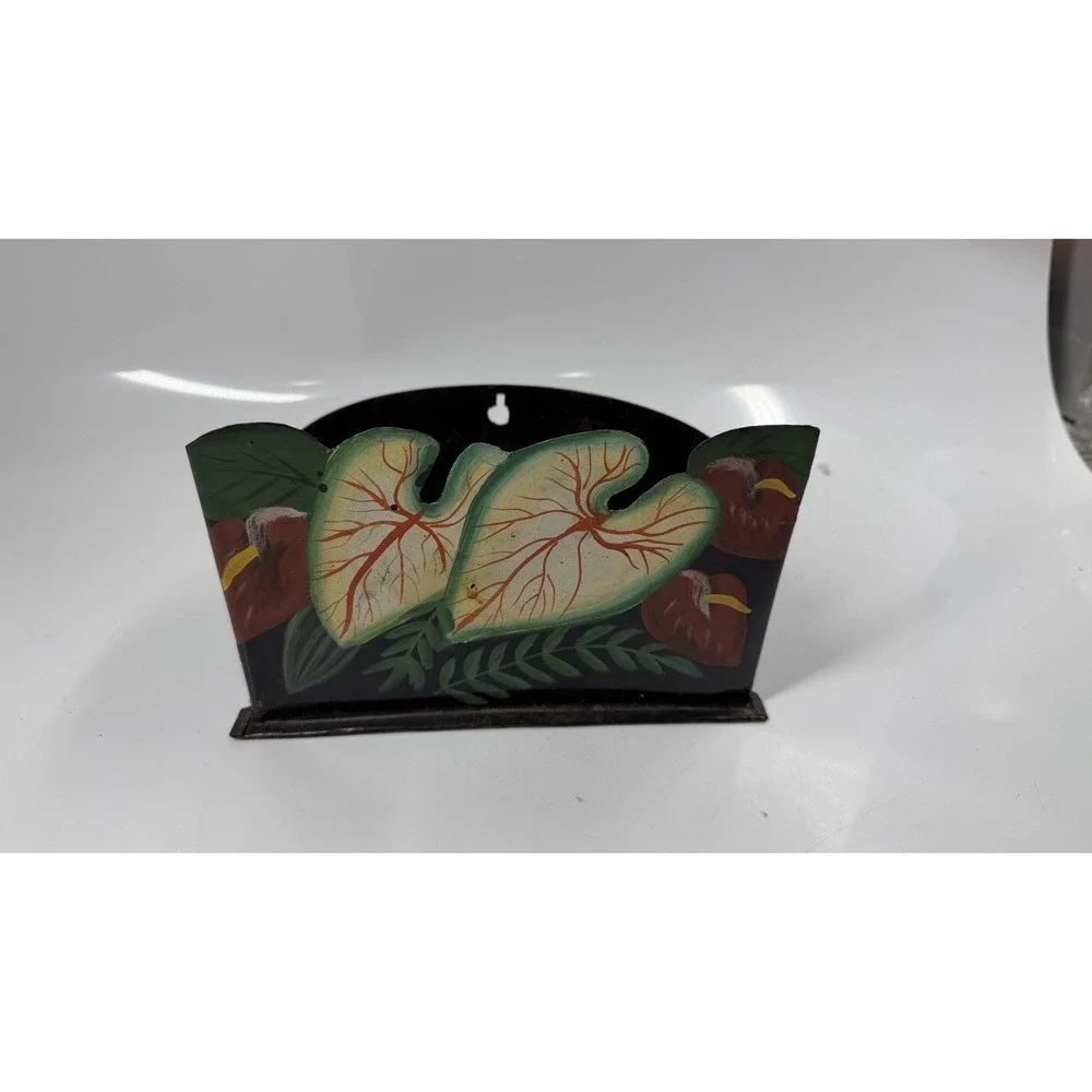 Vtg Hand Painted Metal Planter Pot TOLE Floral